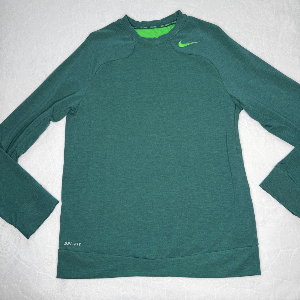 Nike Mens S Green Dri-FIT Pro Training Long Sleeve Top 645072-374 Gym Workout